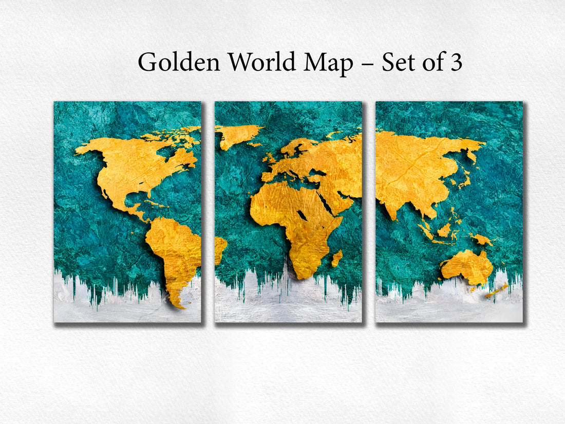 Golden World Map – Set of 3